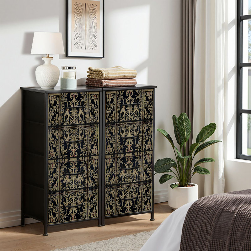 4 Drawer Dresser for Bedroom, Narrow Chest of Drawers, Wooden Top and Study Iron Frame 18"x37.5"-(WxH)