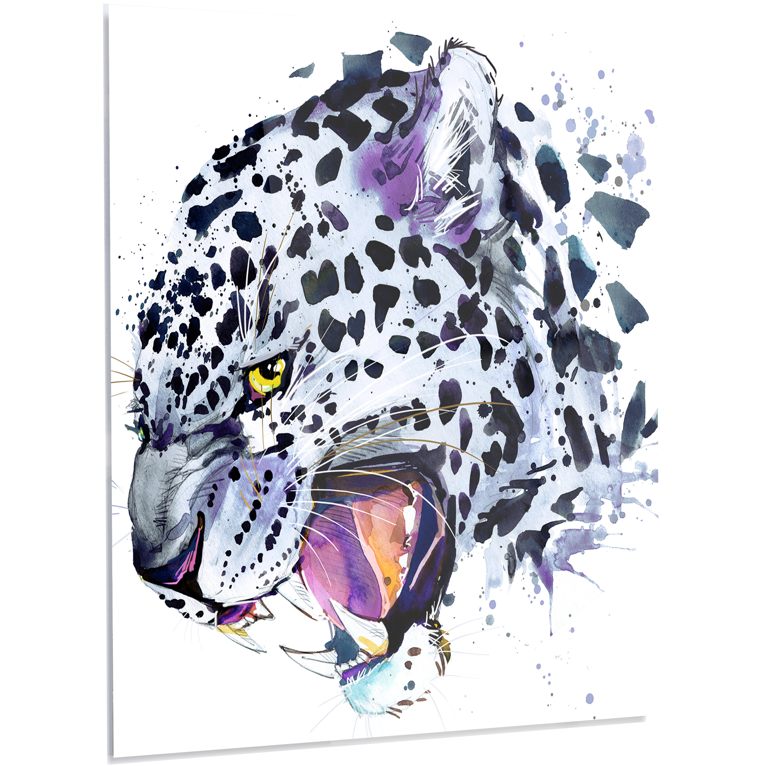 DesignArt Ferocious Snow Leopard Face Painting Print on Metal