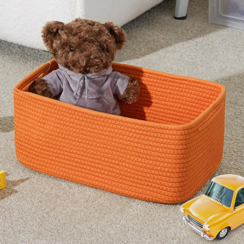 11.8"×7.8"×5.1" 3-Pack Mixed Brown Woven Rope Storage Baskets with Handles, Orange, 12.95cm H x 29.97cm W x 19.81cm D