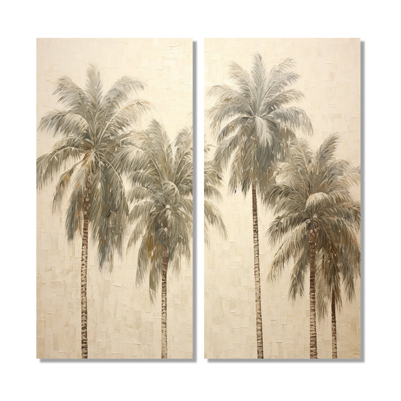 Minimalisme rétro, tranquillité tropicale, palmiers I - art mural traditionnel vert, H 20 po x l 24 po, Ne s’applique pas