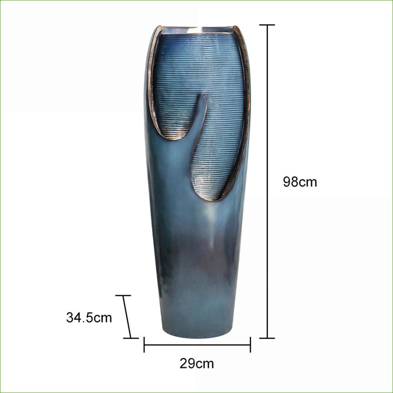 Fountains | Modern 38.7" 4-Tier with LED Lights, Weather Resistant for Patio Garden Indoor Outdoor | Resin | Sky Blue