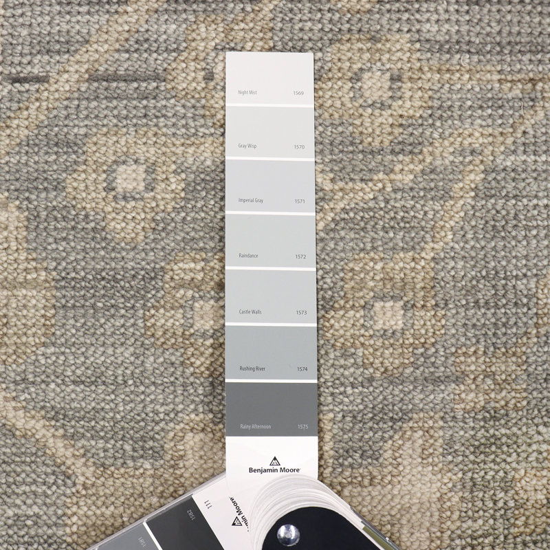 Oushak Hand Knotted Wool Geometric Area Rug in Pale Blue/Ivory/Taupe, Rectangle 9' x 12'