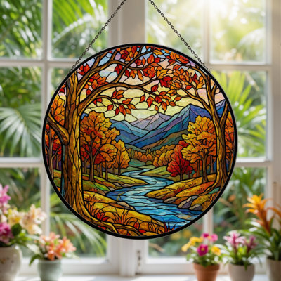 Panneau de vitrail de paysage d'automne 7,8 po H