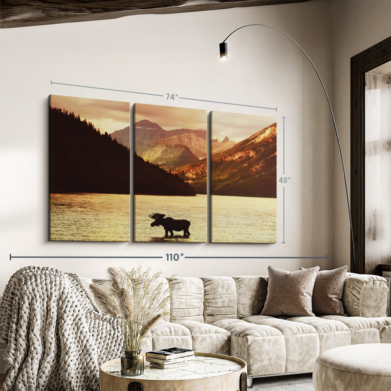 «Lake Moose», 3 pièces sur toile, H 48 po x l 74 po x P 1,25 po