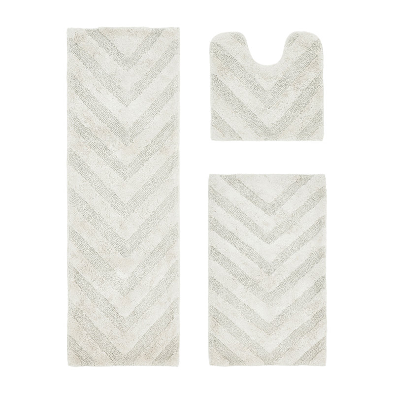Branston Premium 100% Cotton 3 Piece Bath Rug Sets with Non-Slip Backing, Machine Washable, Luxurious Chervon Pattern Super Absorbent & Tufted Weave Bath Mat for Bathroom, Shower, and Tub