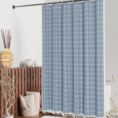 Blue Boho Shower Curtains For Modern Farmhouse Bathroom Decor, Vintage Country Thick Polyester Linen Fabric Shower Curtain