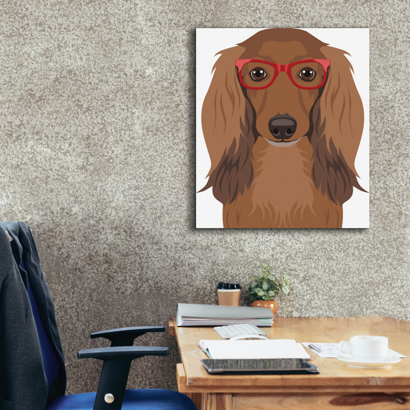 «Long Haired Dachshund Porter Hipster Glasses» par Furbaby Affiliates, art mural sur toile, H 30 po x l 26 po x P 1,5 po