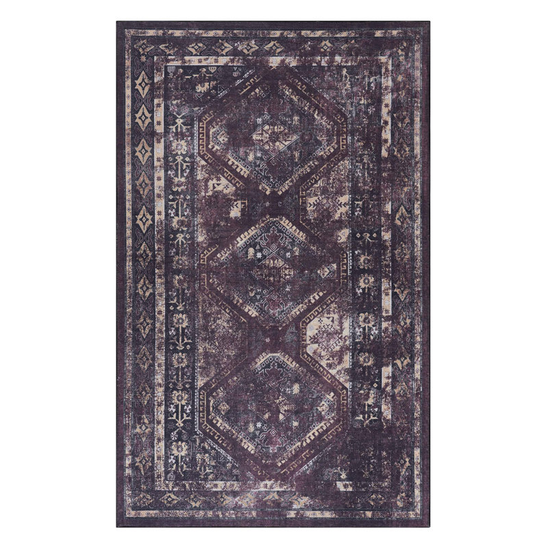 Tapis 9 x 12, lavable à la machine, sans perte de poils, à poils courts pour le salon, la chambre à coucher, la salle à manger - noir et bourgogne antidérapant, pour animaux de compagnie, couloir, cuisine