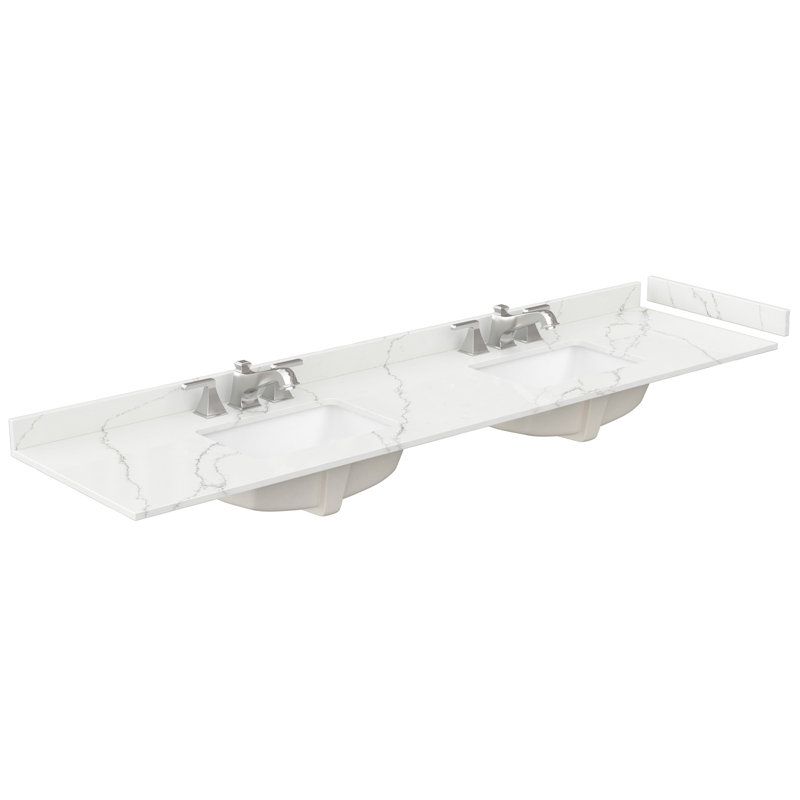 Elan 84'' Double Bathroom Vanity with Quartz Top, Tan, 8" Center, Brushed Nickel
