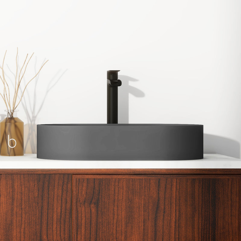 CASAINC Maple 13.77'' Concrete Oval Bathroom Sink, Black Earth