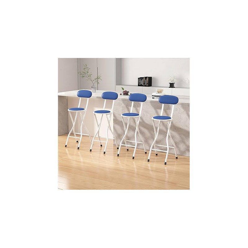 Upholstered Counter Stool with Metal Frame, Blue/White