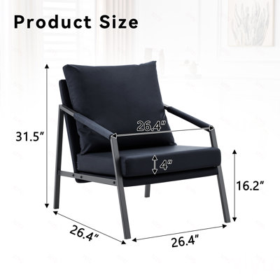 Fauteuil d'appoint en similicuir, fauteuil rembourré simple avec structure en métal noir robuste, fauteuil de lecture industriel pour salon, chambre, bureau, salle d'attente