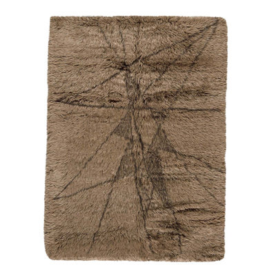 Tapis géométrique brun / gris en laine noué à la main à motif géométrique 5 pi 9 po x 8 pi