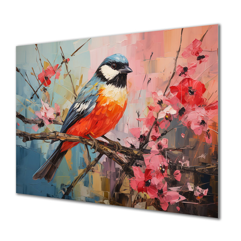 «Blue Bird Floral Tree Harmony», art mural oiseau en métal, H 24 po x l 32 po x P 1 po