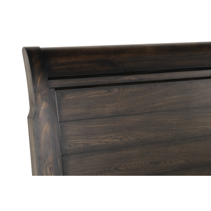 Grand lit embelli, placages unis et bois de pin massif