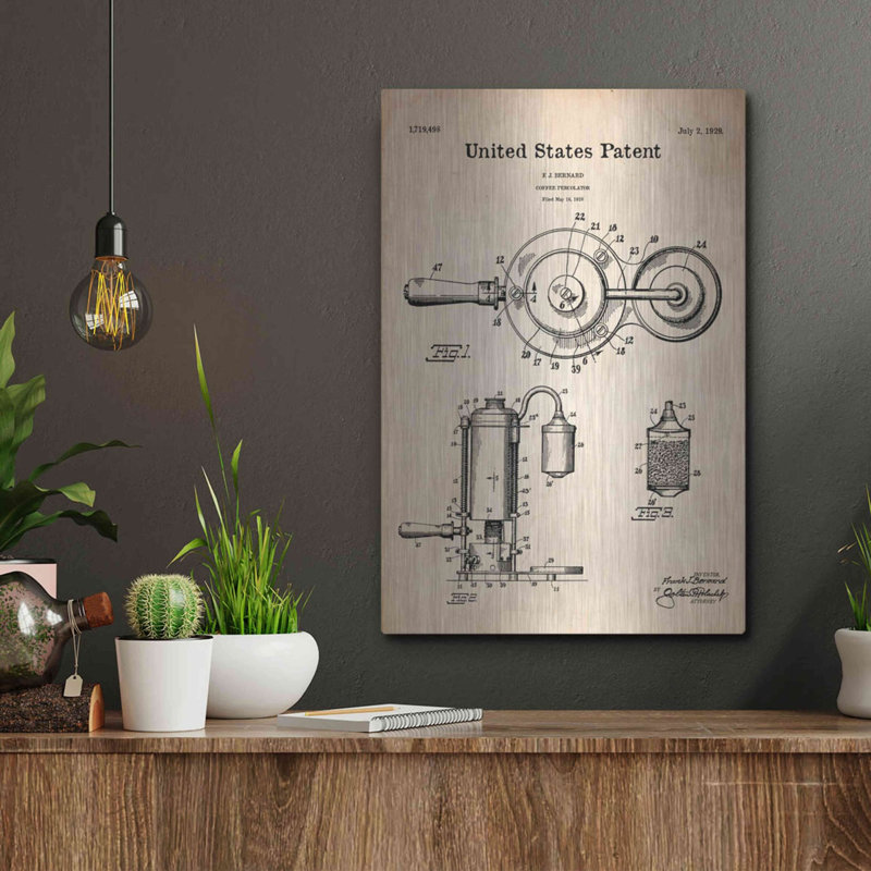 «Coffee Percolator Blueprint Brevet» par Luxe Metal Portfolio, H 16 po x l 12 po