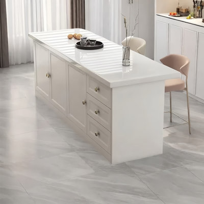 78.74" Marble Top Kitchen Island with Storage, No Assembly Required, for Home & Commercial Use