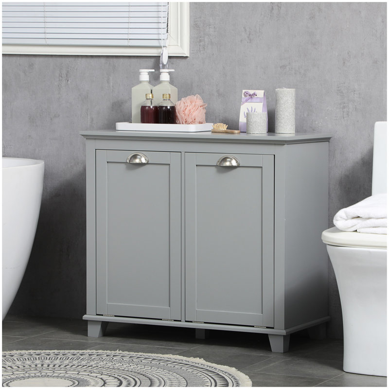 HOMCOM Tilt-Out Laundry Sorter Cabinet, Bathroom Storage Organizer with Two-Compartment Tilt-Out Hamper, Gray, Gray