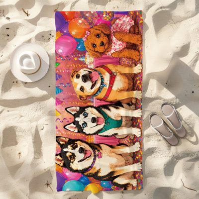  Microfiber Beach Towel Lightweight Travel Towel, Absorbent No Fade,30"x60",Party cartoon dog