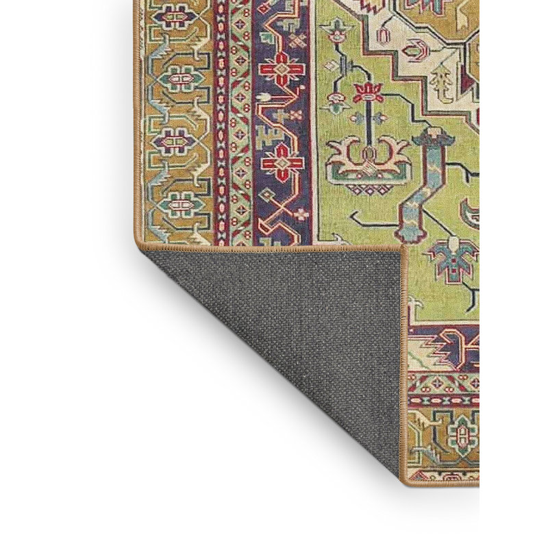 Tapis traditionnel vert / rouge Nayini, Rectangle 2 pi x 5 pi