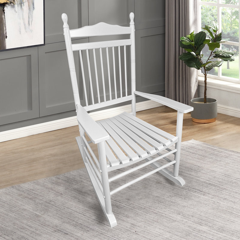 Chaise berçante balcon en blanc - bois franc massif, assise et accoudoirs larges et confortables, dossier solide, assemblage facile requis, limite de poids de 280 lb pour adulte pour les espaces extérieurs sur le porche, bois franc