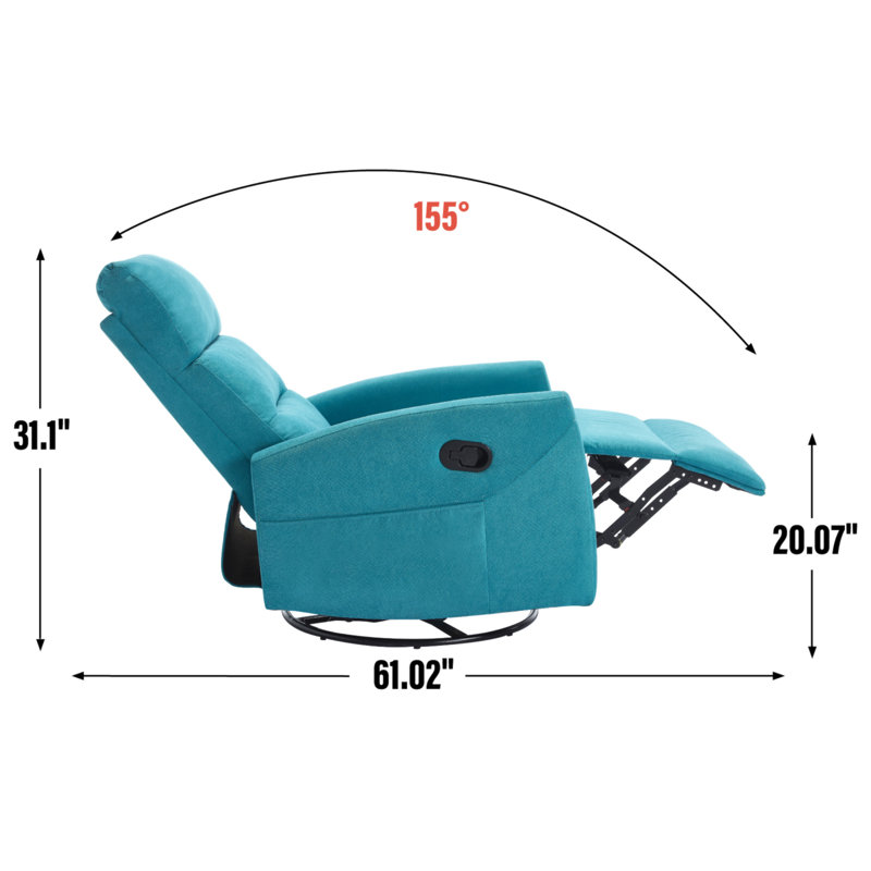 Fauteuil inclinable manuel avec chaise berçante et pivotante en tissu pour le salon, Blue