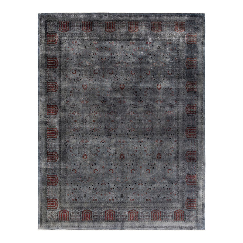 Overyed One-of-a-Kind Rectangle 9'2" X 11'9" New Age Wool Area Rug Gray/Black/Red