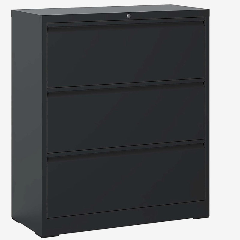 Lateral Metal File Cabinet 3 Drawer, Filing Cabinet with Lock, Black