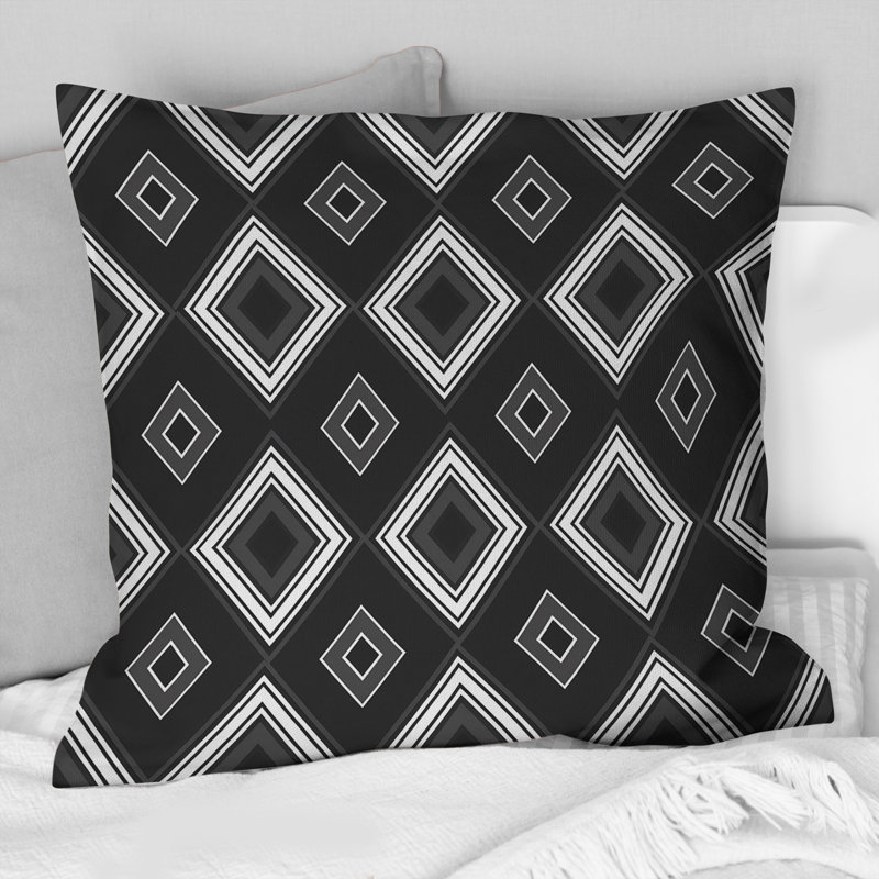 Coussin décoratif noir, blanc et diamants I, H 18 po x l 18 po