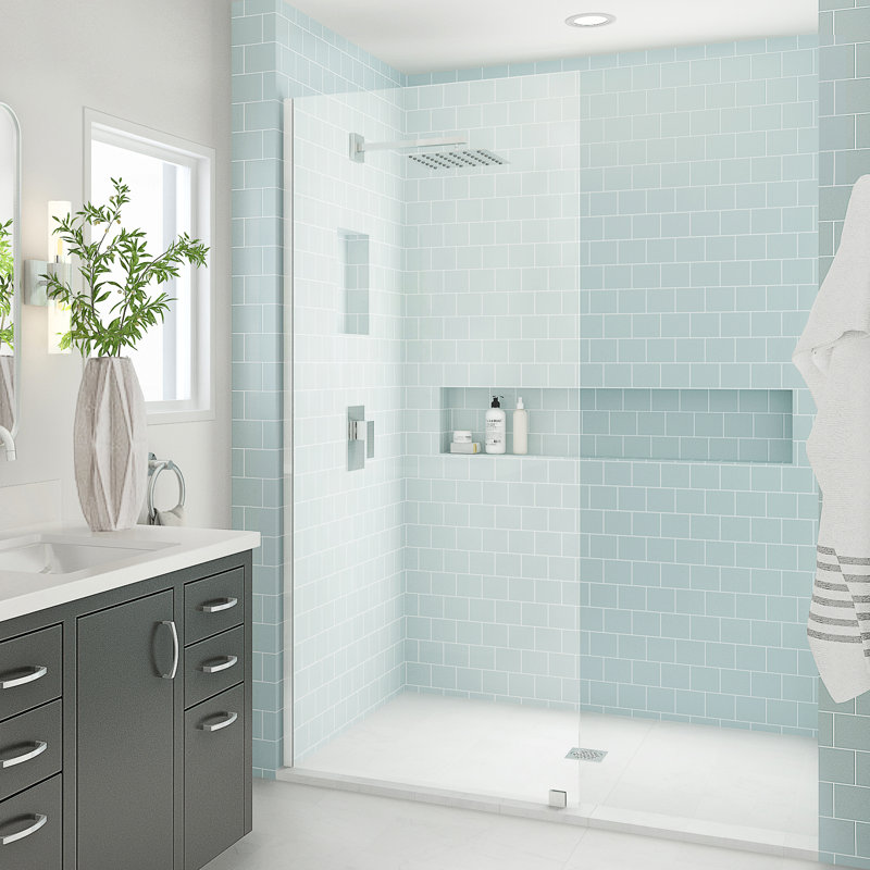 Elyse XL 38 in. W x 80 in. H Fixed Frameless Shower Door with Clear Star Cast Glass, Stainless Steel