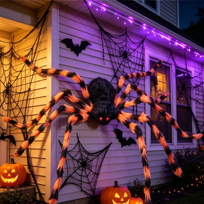Halloween Decoration Giant Spider,5 Ft Scary Hairy Spiders-Black,Brown&White, Large Props for Halloween Outside Haunted House Yard Lawn Home Decor,1Pcs