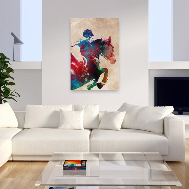 Aquarelle, cheval sautant d'art contemporain, 48" H x 32" W