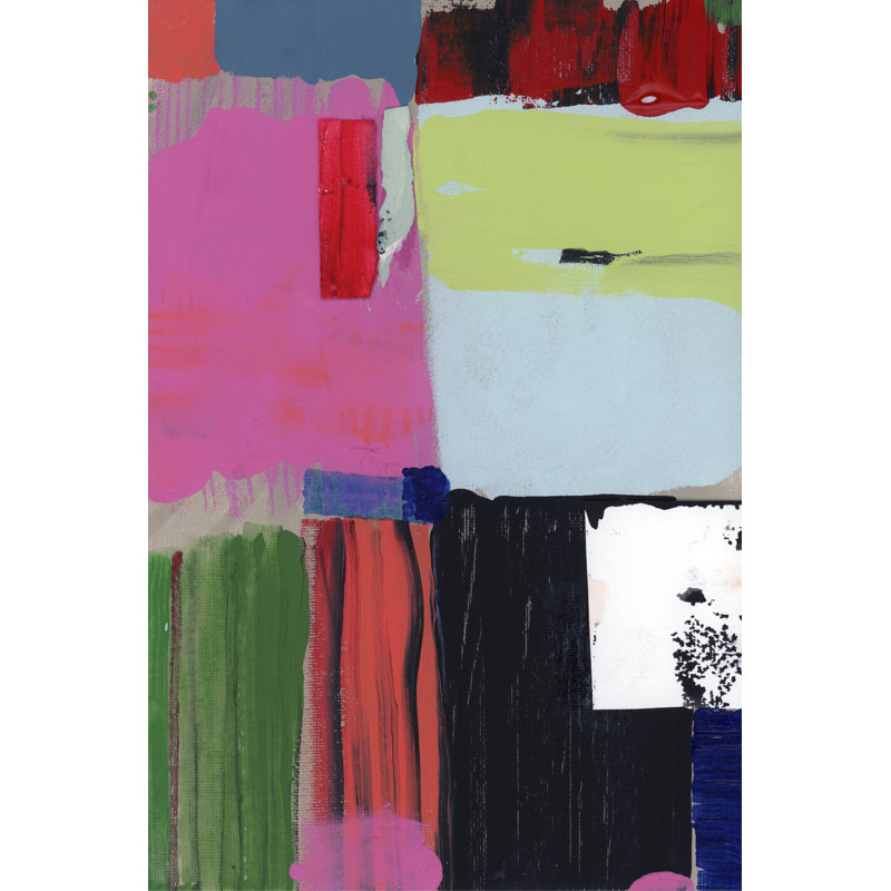 Pink Blocks II by Cartissi - Painting on Canvas, 122 cm H x 81 cm W, Black Floater Framed