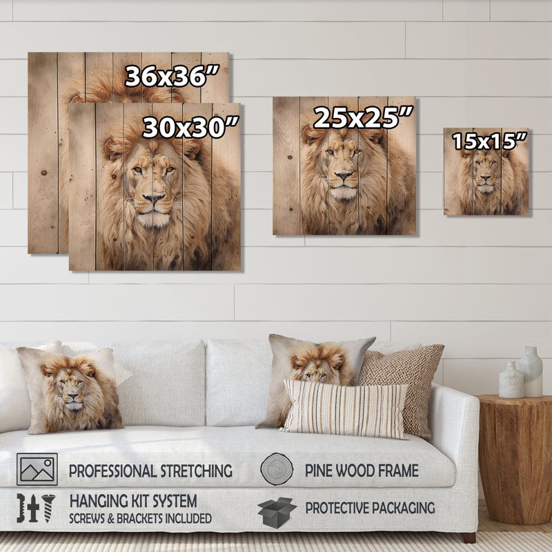 Shanequa féroce lion II sur bois, H 25 po x l 25 po x P 0,78 po