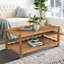 Table basse rectangulaire moderne à 2 niveaux avec tablette de rangement ouverte, table de salon robuste avec pieds en bois d'hévéa massif, fabrication stable et assemblage facile