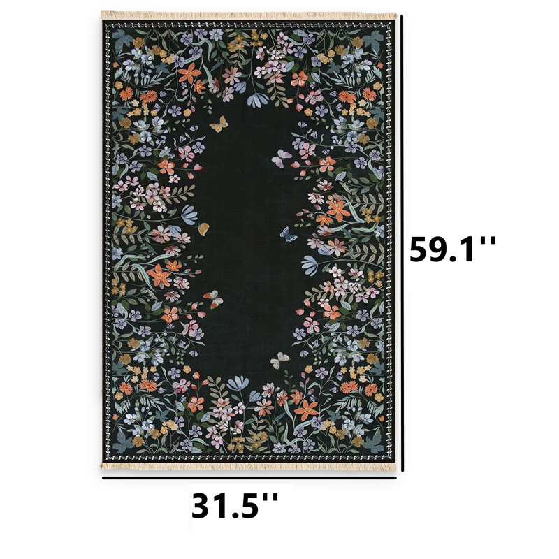 Tapis à motif floral noir
