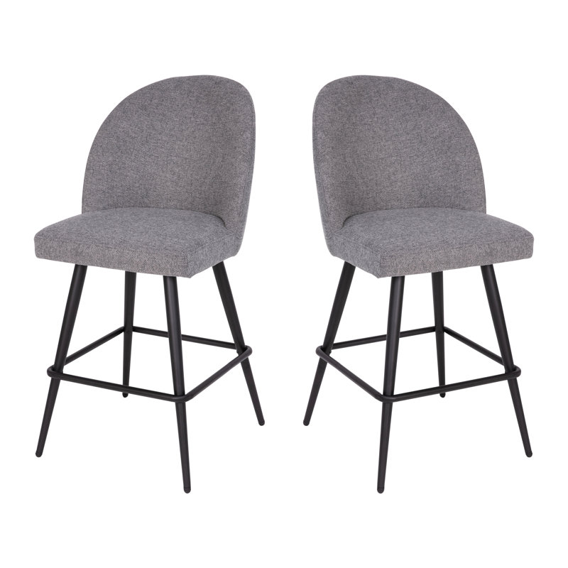 Alita Gray Faux Linen and Metal Counter Stools