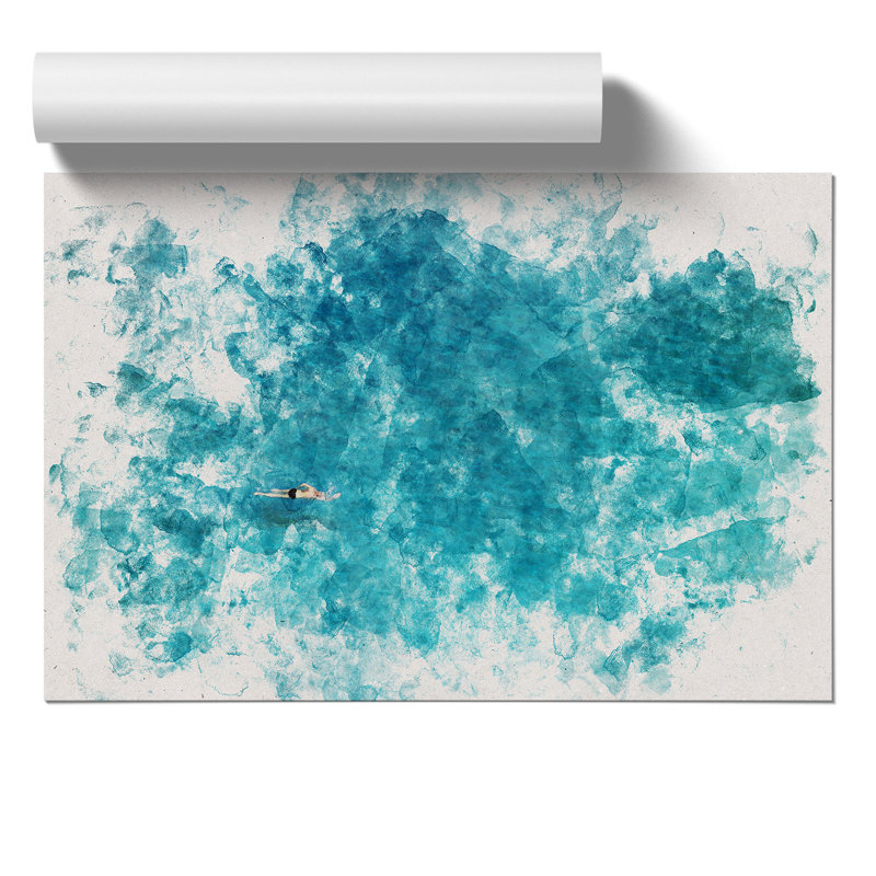 Swimmer in the Sea Watercolour - Frameless Print, 42cm H x 59cm W x 0.1cm D