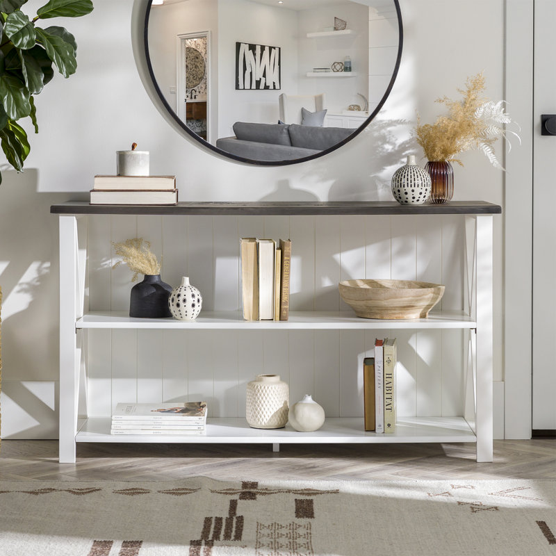 Halima 52" Solid Wood Console Table, Gray/White