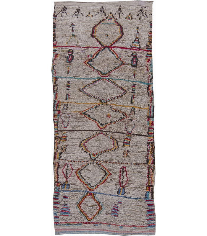 Tapis en laine fait à la main à motif géométrique marocain rétro 4 pi x 9 pi 2 po Vintage