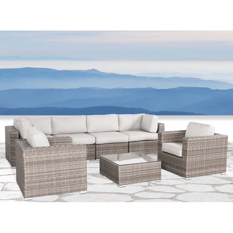 Tarin Rattan Wicker Fully Assembled 6 - Person Seating Group with Cushions