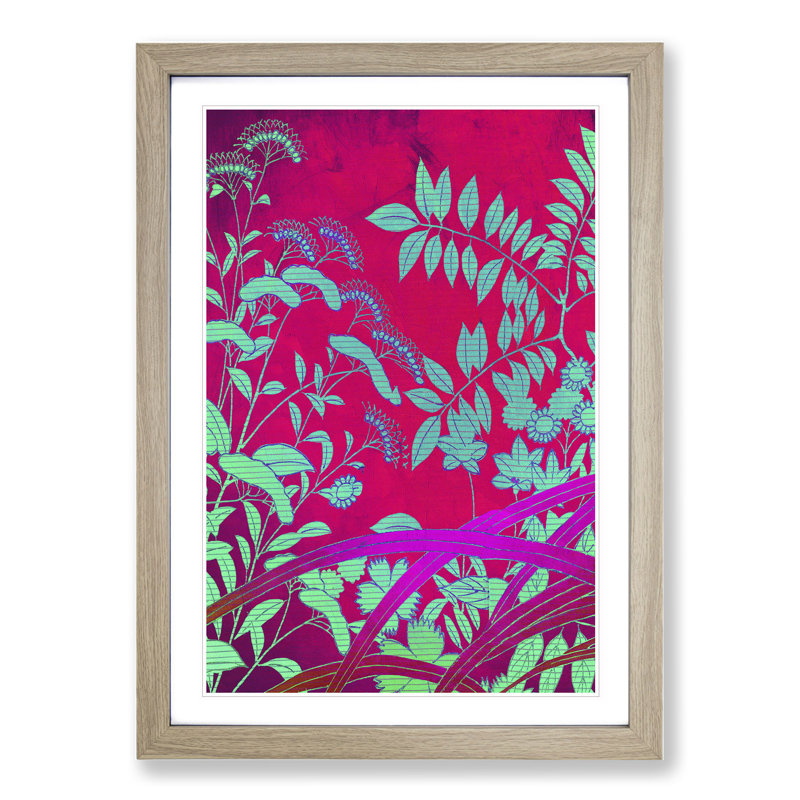 Floral Mural Maroon - Picture Frame Graphic Art, 36cm H x 27cm W x 2cm D, Oak Framed