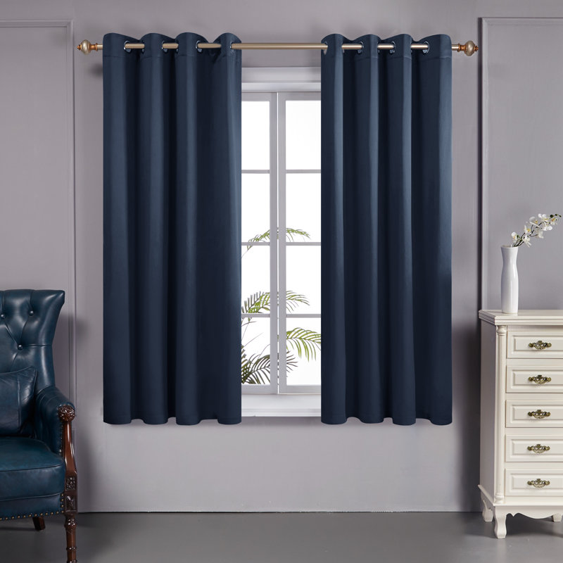 Harjot Room Darkening Curtain Pair, 52" W x 84" L, Navy Blue