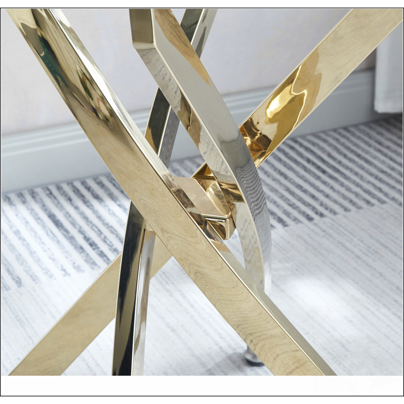 Table de bout moderne en verre trempé avec pieds en acier inoxydable, H 21,85 po x L 23,62 po x l 23,62 po, Doré