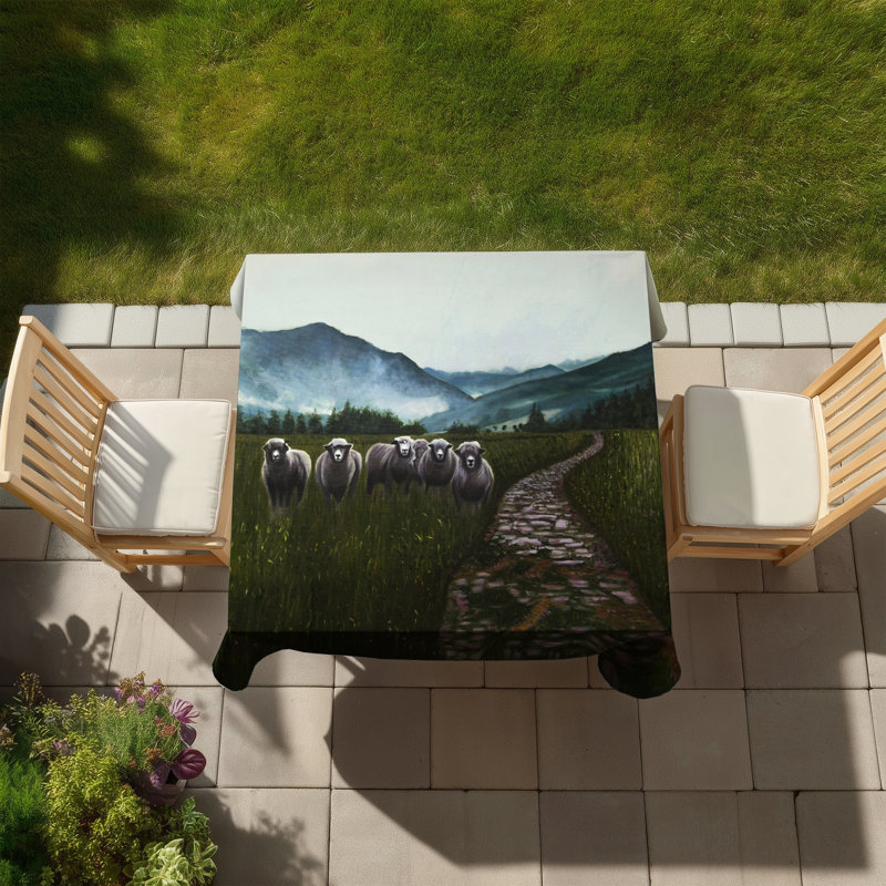 Sheep in the Countryside Tablecloth | Green Rustic Decor