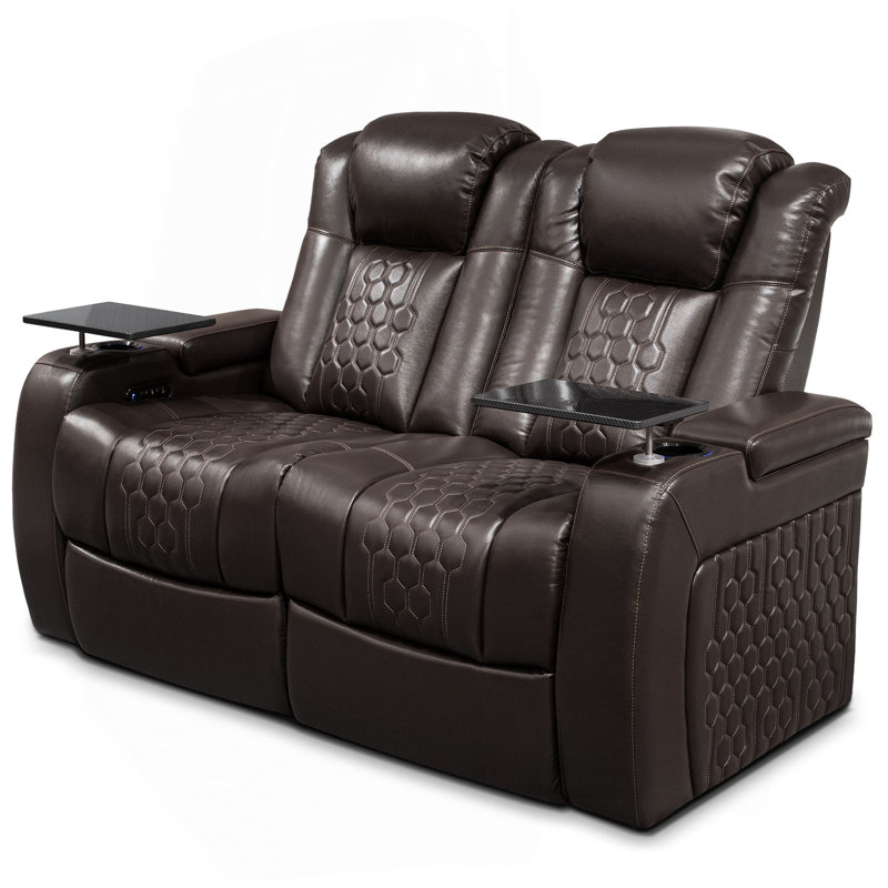62.2"Power Recliner 2 PC Made Withtop-Grain Nappa,Fully Adjustable Relaxation,Smart Charging,Dynamic RGB LED Lighting, Coffee