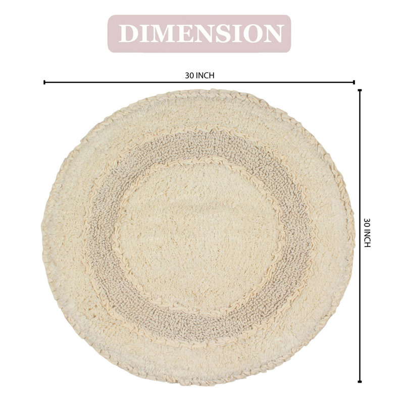 Plush Cotton Round shape bath Rug, Ivory, 30"W x 30"L