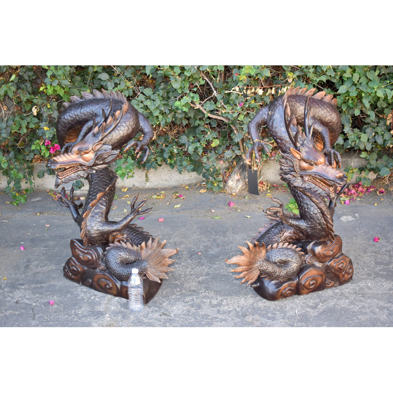 Fontaine en bronze à paire de dragons géante, taille: 35 po x 22 po x H 37 po
