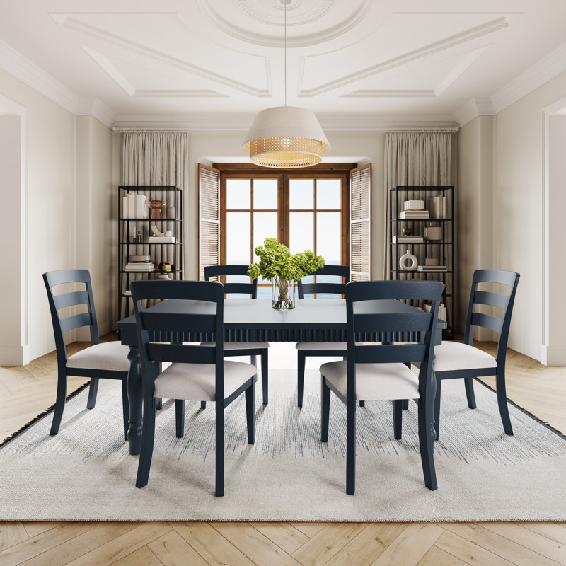 Westport Modern Farmhouse Seven Piece Extension Dining Set With Ladderback Chairs - Navy, 7 Pieces: Table, 6 Chairs, Navy