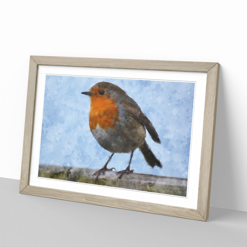 Robin Bird Vol.1 - Picture Frame Painting, 36cm H x 48cm W x 2cm D, Oak Framed